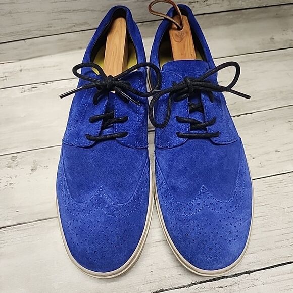Diesel Prime Time Suede Wingtip Brogue Derby Dress Men’s Blue Shoes Size 10 - Picture 1 of 15